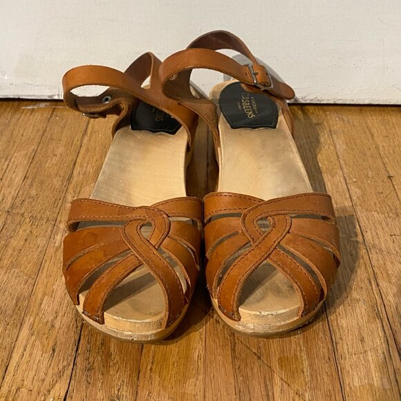 Swedish Hasbeens Magdalena Leather Open Toe Clogs - Picture 2 of 5